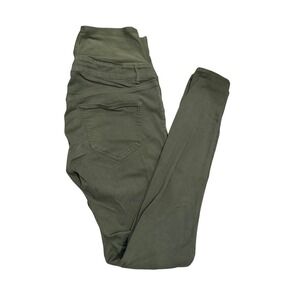 Maternity Skinny Pants Olive Green Over Belly High Waist Stretchy Trousers